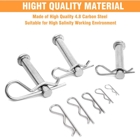Heavy Duty Cotter Pins Set 15 Pcs M3x60mm R Clips And Hair Pins For Trailer Hitches Trucks Tractors Carts Mowers Spring Retaining Pins Made From Galvanized 4.8 Carbon Steel For Stronger Tension And Longer Lasting Hardware displayed on a white background with size variation.
