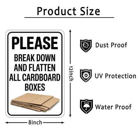 Metal Cardboard Recycle Sign 8 By 12 Inches Tough As Nails Heavy Duty All Weather Outdoor Indoor Durable Black And White Design Waterproof UV Resistant Dust Proof For Home And Shop Use, product size diagram