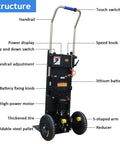 Motorized Hand Truck Dolly For Stairs With 1500W Electric Motor And 880 Lb Capacity Aluminum Alloy Frame showing structure features.
