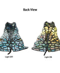 Back view of Frog Table Lamp Tiffany Style Stained Glass Accent Night Light, showing light off and on, handmade multicolor design.