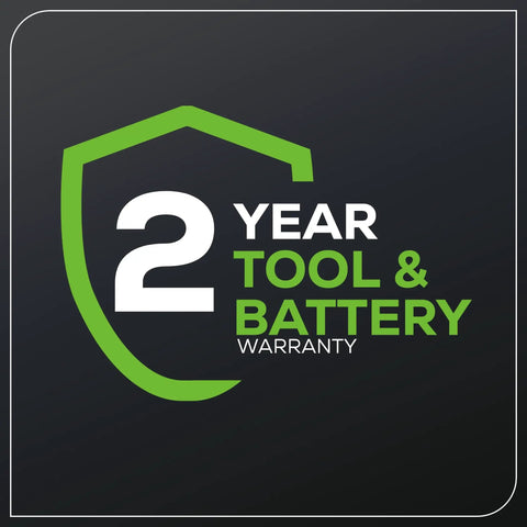 Image showing a 2 year tool and battery warranty badge for 82V 18 Inch Brushless Cordless Chainsaw With 2.7kW Power, 210 Cuts Per Charge