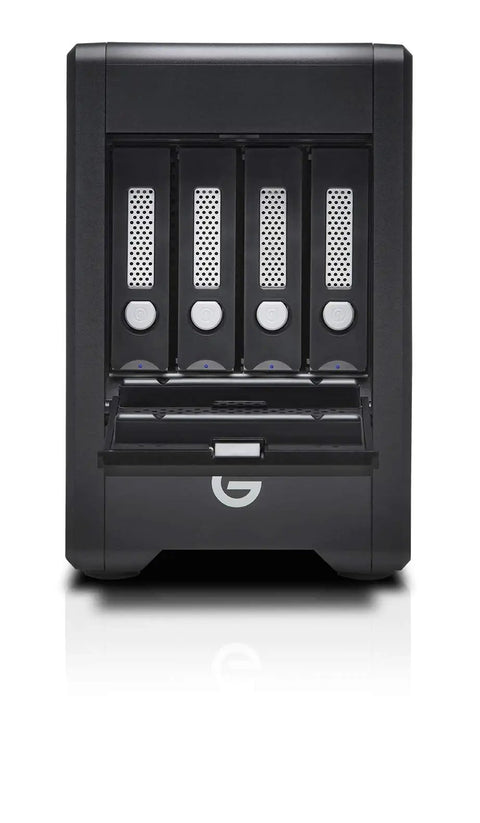 Top Shelf 16Tb Thunderbolt Portable Solid State Drive Raid Array Featuring Ev Bay Adapter front view with multiple drive bays.