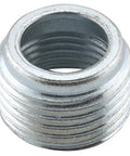 Pro Grade Rigid Conduit Reducing Bushing 1.5 Inch To 1.25 Inch Zinc Plated Steel Adapter close-up view showing threaded design.