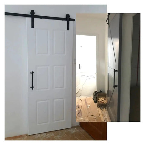 Rustic Barn Door Handle Set Black Carbon Steel Heavy Duty Sliding Pull Knob Hardware For Wood Doors And Gates, Vintage Style Barn Gate Pulls, Built To Last Iron Construction, Easy Install on white sliding barn door