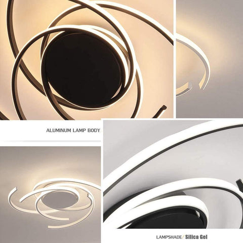 Remote Controlled Dimmable LED Ceiling Light For Living Room And Kitchen Modern Spiral Flower Flush Mount Chandelier White Finish 22 Inch Diameter 72W LED Bulb Included Aluminum And Acrylic Easy Dim With Remote, showing close-up details of spiral design and lampshade material.