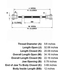 5/8 X 12 Inch Top Shelf Hot Dip Galvanized Jaw To Jaw Turnbuckle schematics detailing dimensions and specifications.
