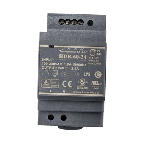 DIN Rail Power Supply 60W 24V 2.5A Ultra Slim 3SU Step Shape Industrial Grade UL Class II LPS Certified 4KV Isolation for Industrial Automation and Home Automation Projects, front view