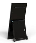 43 Inch Heavy Duty Digital Signage Display For Indoor Or Outdoor Installations Featuring Massive Battery Reserve And Slick Android Control Panel shown from the back with wheels.