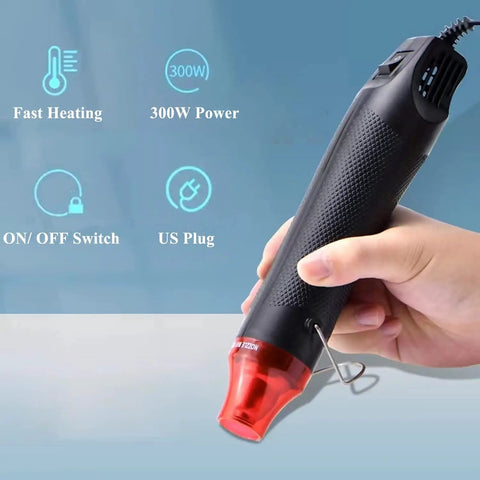 Handy 300W Heat Gun With Dual Temperature 392F And 662F, Portable Hot Air Tool for craft projects, showing US plug and controls