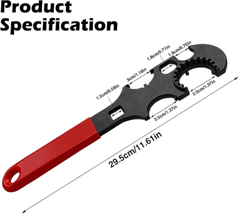 Armorers Wrench With Non Slip Rubberized Grips, Corrosion Resistant And Built For Precision, Dual Half Inch Drive Ports For Torque Wrenches, Positive Engagement On Notched Grooves And Slotted Nuts, Ideal For Automotive, Plumbing, And Home Repairs.