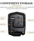 Convenient storage layout of Straight Up Reliable 12V Tire Inflator Air Compressor with components labeled, ABS shell design.