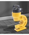 Heavy Duty Hydraulic Crimping Tool And Hole Punching Machine For Bus Bars showing yellow base and punch opening on a work surface.