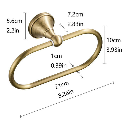 Oval Towel Ring Brushed Bronze Antique Brass Finish Wall Mounted Hand Towel Holder dimensions labeled