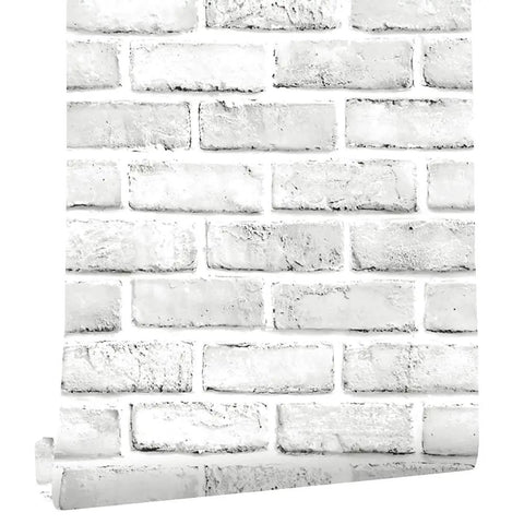 Peel And Stick Brick Wallpaper Dope 3D Faux White And Gray Wall Covering Self Adhesive Removable Backsplash For Bedroom And Living Room Waterproof Thick 197In Long 18In Wide showing textured 3D brick pattern.