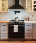Modern kitchen with Gold And Black Knurled 5 Inch Center Bar Cabinet Pulls Set Of 10 Aluminum Handles on white cabinetry.