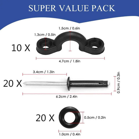 Image showing Pro Grade Kayak Pad Eye Rigging Kit With 10 Nylon Pad Eyes 20 Stainless Rivets And 20 Rubber Washers.