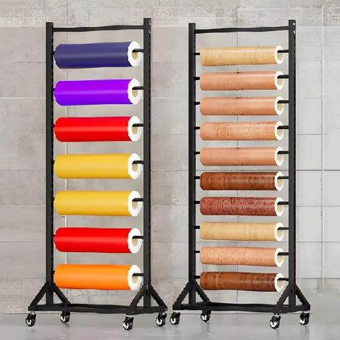 Heavy Duty Five Tier Rolling Wire Spool Rack For 3D Printer Filament Organizer With Slick Rollers Shop Storage Solution Keeps Your Workspace Legit And Hassle Free In Matte Black with colorful spools.