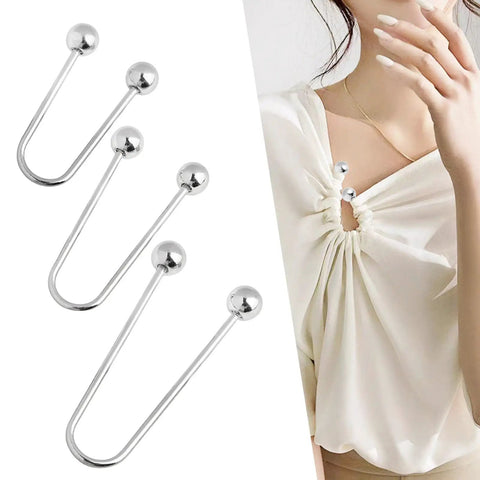 Two Pack Metal Spiral Fasteners Double Head Brooch Clips Secure Clothing And Shawl Collars Keeping Loose Garments Locked Down With Zero Drama This Everyday Staple Is A Total Game Changer For Anyone On The Go, featuring silver clips on a blouse.