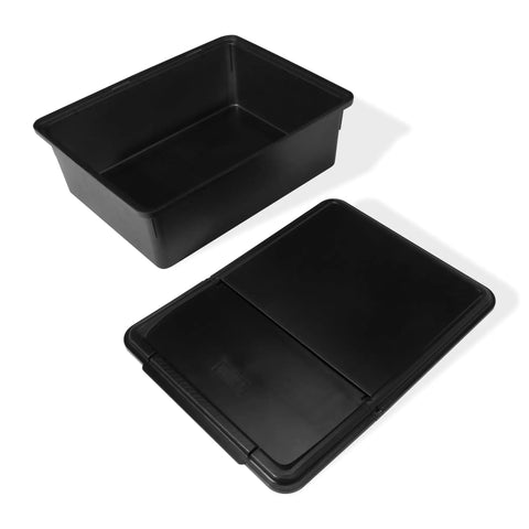Black Weather Resistant Outdoor Storage Bin For Grill Tools And Gear With Hinged Lid for Side Tables and Open Carts.