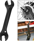 Two Piece Bike Hub Cone Wrench Set With 13mm 14mm 15mm 16mm Sizes, Carbon Steel Slim Open End Wrench shown in use on bike hubs
