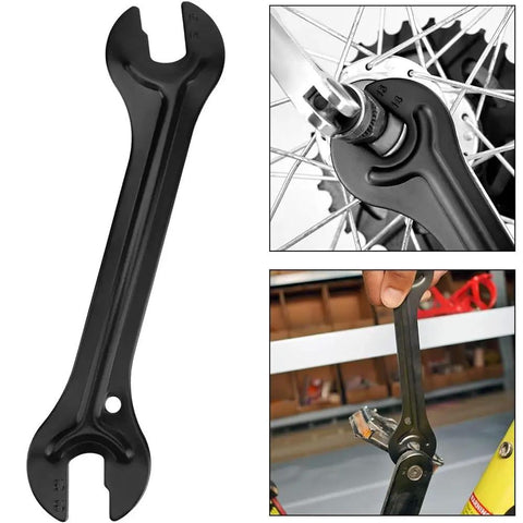 Two Piece Bike Hub Cone Wrench Set With 13mm 14mm 15mm 16mm Sizes, Carbon Steel Slim Open End Wrench shown in use on bike hubs