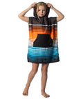 Child wearing Kids Hooded Changing Poncho Towel For Beach And Pool Microfiber Quick Dry Swim Poncho Sunset Drift Small.