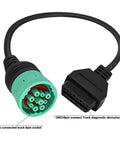 9 Pin To 16 Pin OBD2 Adapter Cable For Heavy Duty Trucks And Commercial Vehicles Type 2 Green J1939 Connector Plug