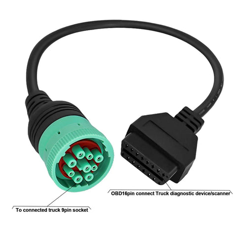 9 Pin To 16 Pin OBD2 Adapter Cable For Heavy Duty Trucks And Commercial Vehicles Type 2 Green J1939 Connector Plug
