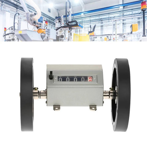 Heavy Duty Metal Rope And Cable Length Counter Featuring Hella Sturdy Rolling Wheel And Dead On Five Digit Readout For Snappy Industrial Measurements And Effortless Manual Reset In Sleek Grey Finish