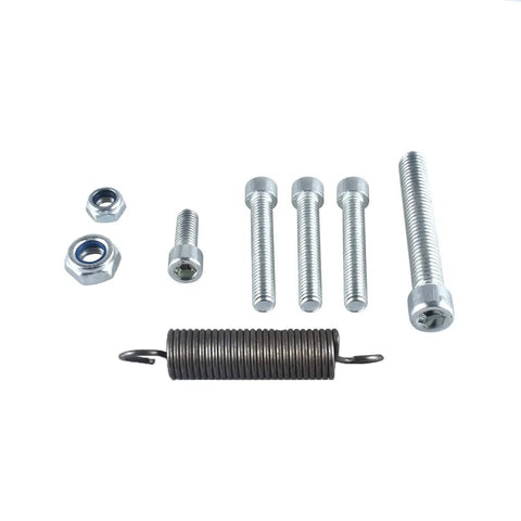 Bolts, nuts, and a spring from the Spring Loaded Chain Tensioner For 49cc 66cc And 80cc 2 Stroke Motorized Bikes kit.