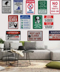Heavy Duty Metal Yard Sign That Points Delivery Guys Straight To Your Front Door Halts Porch Pirate Shenanigans Cold Easy Hang Outdoor Package Direction Plaque For Houses 12 X 8 hanging on a wall with various warning signs.