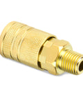 Brass 1/4-inch male quick-connect air coupler with NPT threads