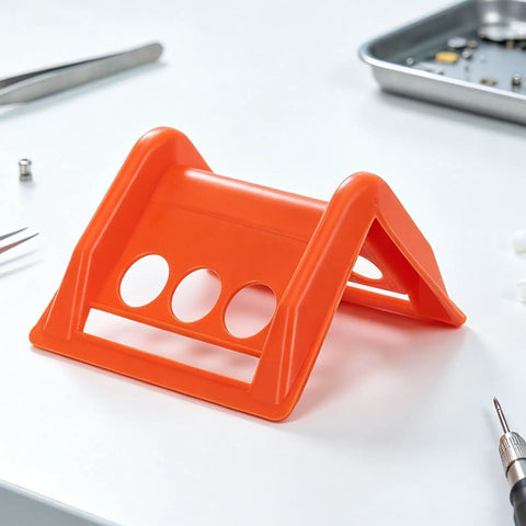 Orange 20 Pack Plastic Flatbed Edge And Corner Protectors for trucks, showcasing side view on table with tools.