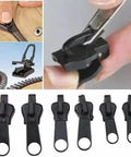 Six Piece Black Universal Zipper Repair Kit With Instant Fix Sliders Teeth And Replacement Zippers For Quick Repairs On Jackets