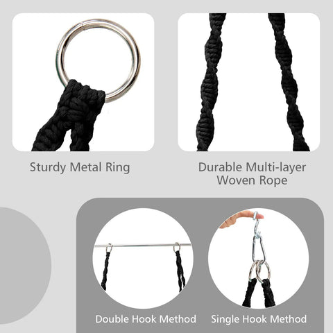 Macrame Hammock Chair Swing With Cushioned Seat And Hardware Kit For Indoor Outdoor Chill components and hanging methods.