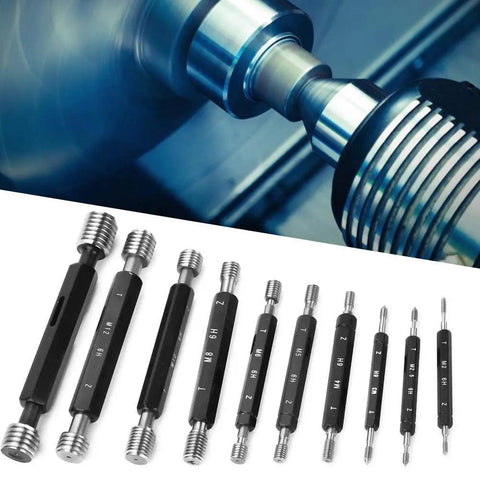 Ten Piece Metric Thread Plug Gauge Set For Pitch Diameter Measurement With Double End Through Stop Tools Pro Grade Detects Thread Pitch Diameter On Metric Threads High Hardness Steel Includes Carry Case