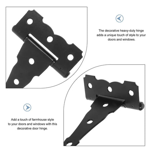 Heavy Duty T Shaped Barn Door Hinges For Shed And Gate Hardware Five Inch Solid Iron Frame With Matte Black Finish close-up view of hinge design