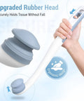 Newly Upgraded Silicone Top Toilet Paper Clamp With Wipes Holder And No Slip Grip, shown in hand, ergonomic design, close-up view.