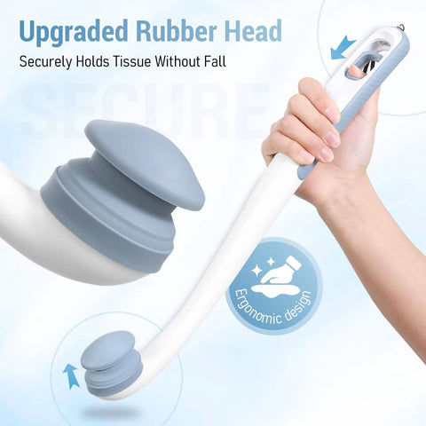 Newly Upgraded Silicone Top Toilet Paper Clamp With Wipes Holder And No Slip Grip, shown in hand, ergonomic design, close-up view.