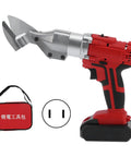Garosa Cordless Electric Metal Shears With Chrome Steel Blade Led Lighting And 2 Speed Gear For Cutting Iron Sheets Steel Net Carpet And Paper US Plug Heavy Duty Portable Power Tool next to its carrying bag.