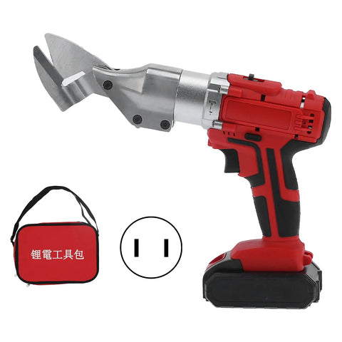 Garosa Cordless Electric Metal Shears With Chrome Steel Blade Led Lighting And 2 Speed Gear For Cutting Iron Sheets Steel Net Carpet And Paper US Plug Heavy Duty Portable Power Tool next to its carrying bag.