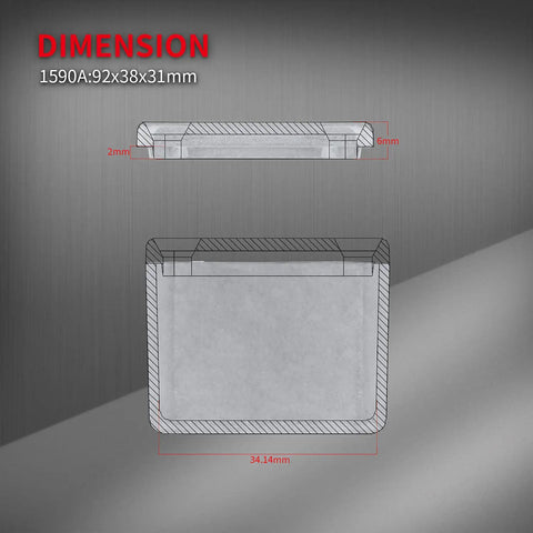 Dimensions diagram of 1590A Diecast Aluminum Guitar Pedal Enclosure Stomp Box Case Unfinished 92x38x31mm DIY Effects Box