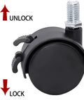 1.5 Inch M8 Threaded Stem Casters With Brakes Black Nylon Furniture Casters Set Of 4 Heavy Duty Replacement Swivel Wheels