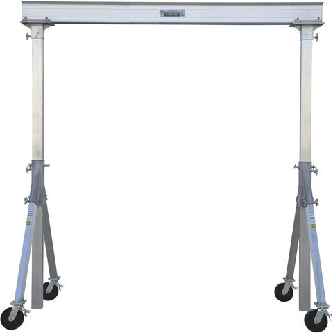 Heavy Duty Aluminum Adjustable Gantry Crane With Slick Rolling Multi Directional Locking Casters Built Tough Two Thousand Pound Capacity