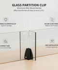 Durable Aluminum Alloy Glass Partition Mount Clip For Office Desk Dividers And Screens, Black Finish, Stable Support, Easy Install