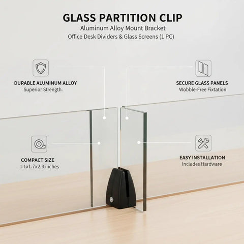 Durable Aluminum Alloy Glass Partition Mount Clip For Office Desk Dividers And Screens, Black Finish, Stable Support, Easy Install