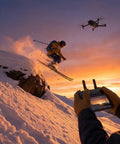 Snowboarder in sunset captured by Air 3S Drone With RC 2 Fly More Bundle For Travel And Content Creation, Dual 4K Cameras