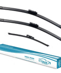 Top Shelf Windshield Wiper Blades For Land Rover Range Rover Sport 2017 Through 2023 All Weather Steel Frame Front And Rear Set 24 20 15 Inch wiper blades in three sizes on display.
