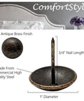 Top Shelf One Inch Upholstery Tacks With A Sleek Dark Antique Brass Finish Heavy Duty Nailhead Pins showing 1 inch diameter and 3/4 inch nail length.