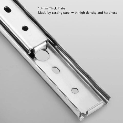 Close-up of 2 Pack 200mm Drawer Slide With 27mm Width 3 Section Full Extension And Double Layer Ball Bearings in steel.